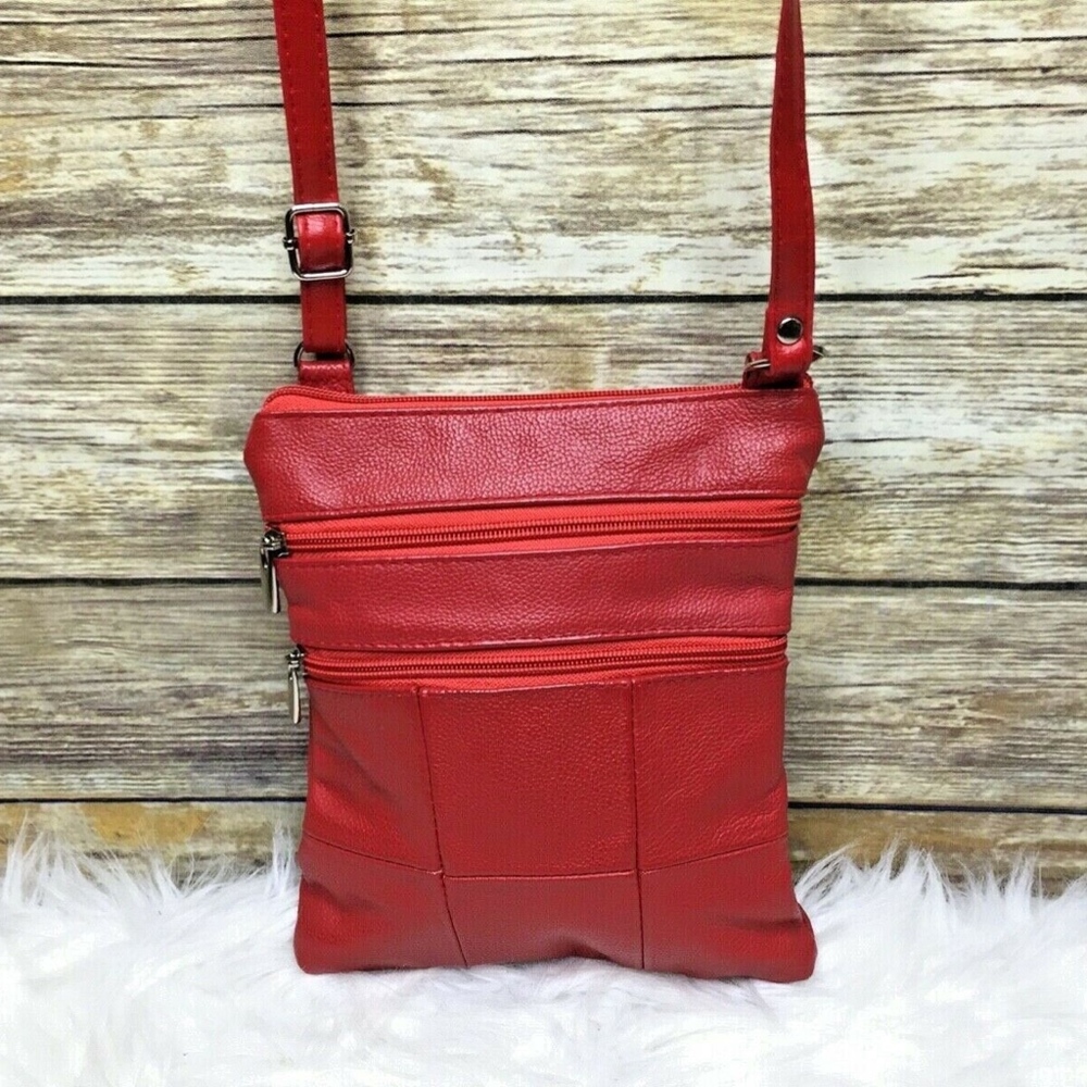 Red Pebbled Leather Patchwork Style Crossbody - image 4